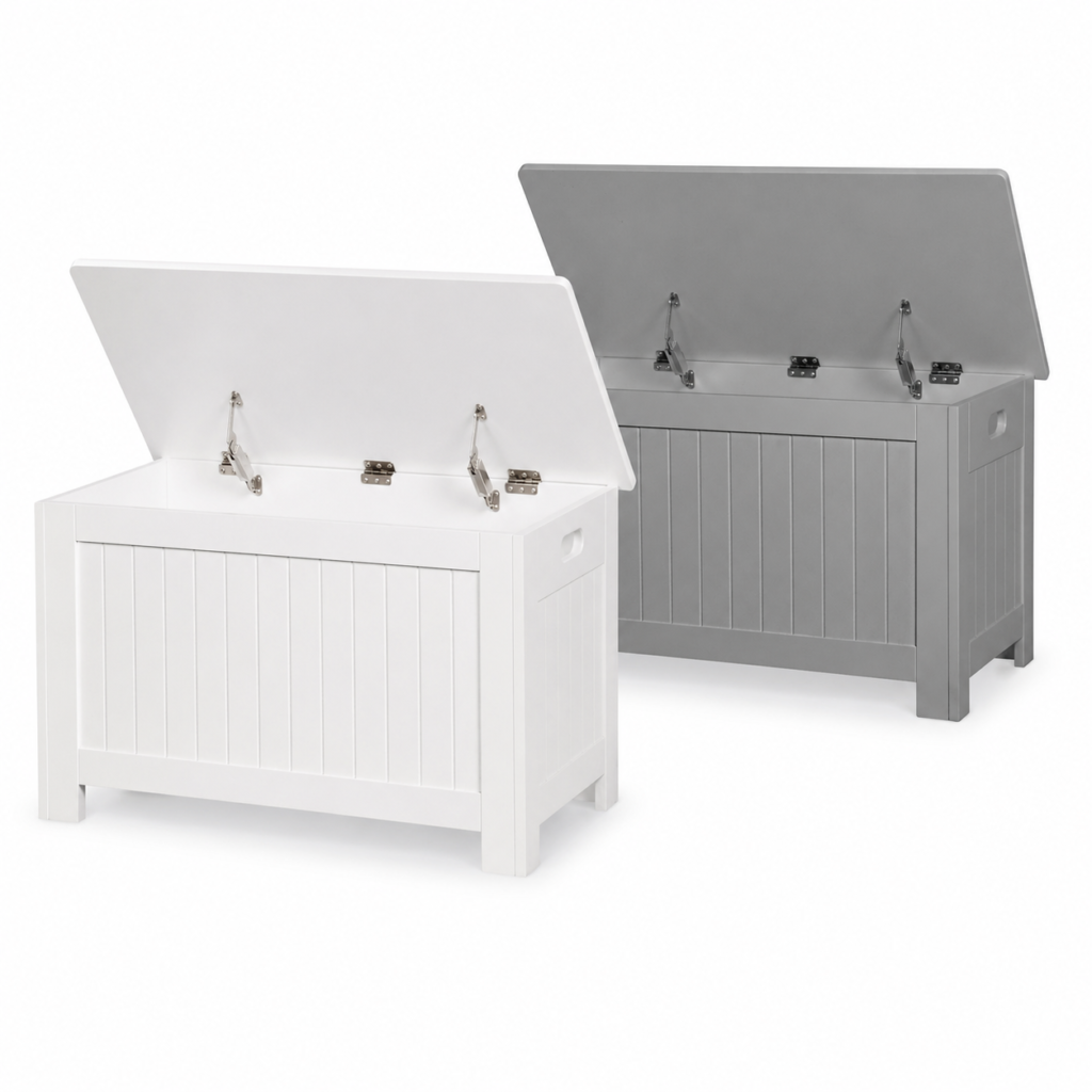 Levede Kids Wooden Toy Box Storage Chest Cabinet with Soft Close Lid White or Grey | MDF Toy Organiser Bench