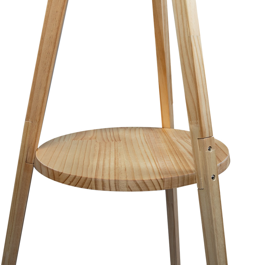 EMITTO Wooden Tripod Floor Lamp with Shelf E27 Standing Reading Lamp Natural - Image 2