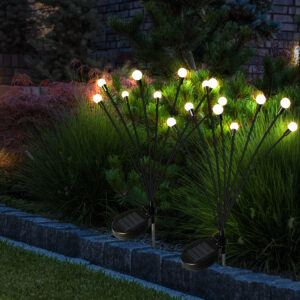 Firefly 8 LED Solar Lawn Lights Outdoor Garden Pathway Stake Lights Warm White Black 4 Pack