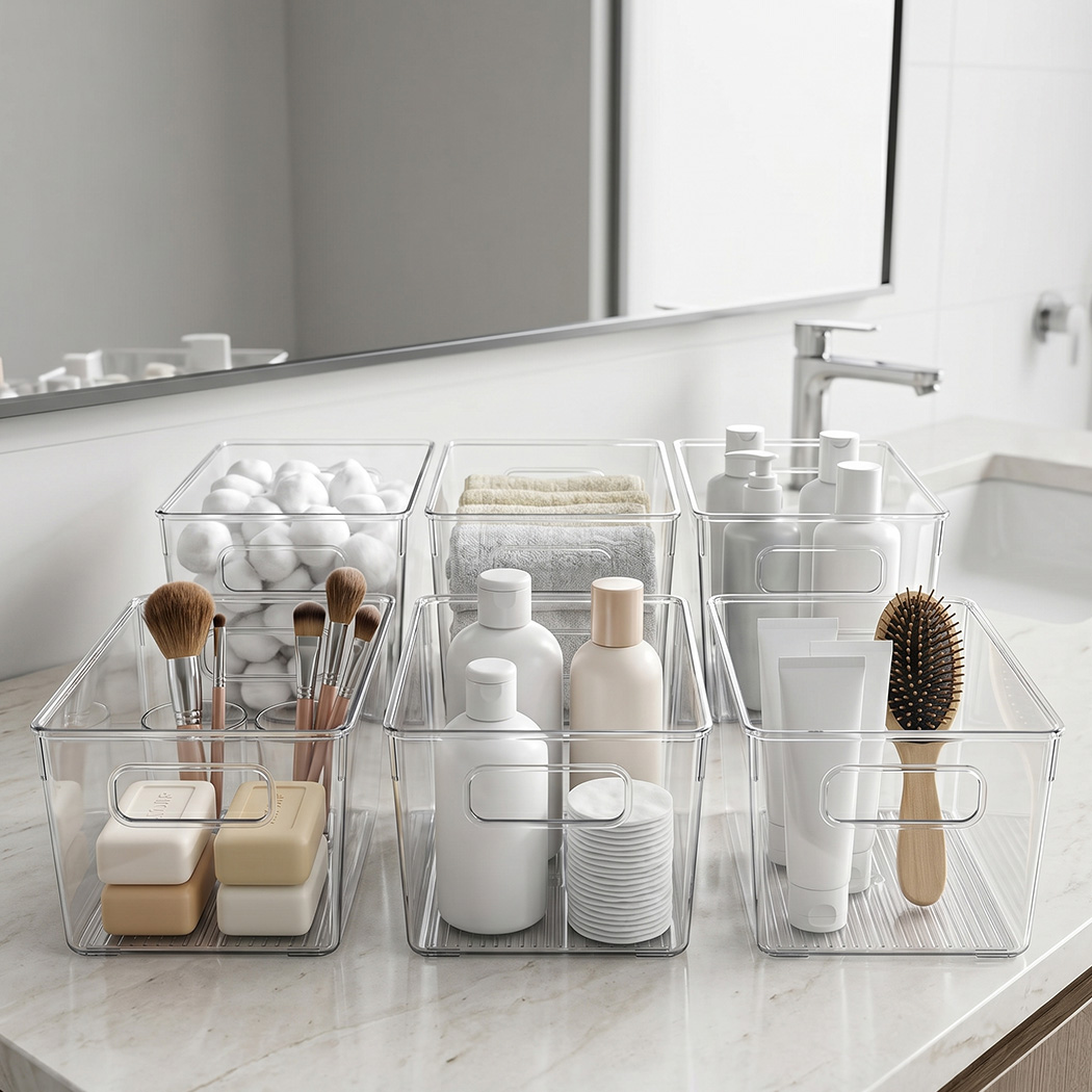 TOQUE 6 Piece Clear Plastic Storage Bins with Handles Pantry Fridge Organiser Boxes PET Kitchen Storage Containers - Image 9