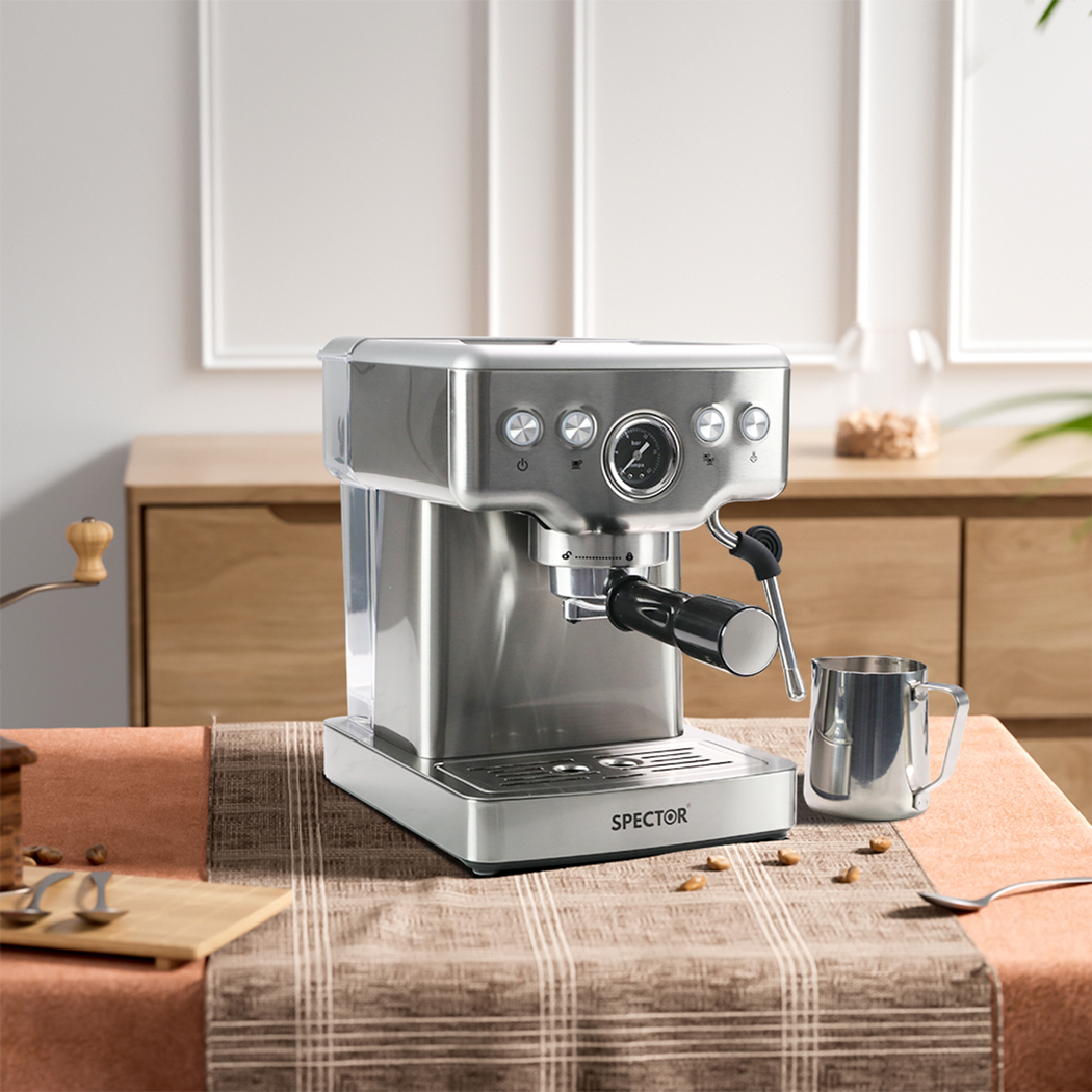SPECTOR 20 Bar Espresso Coffee Machine with Milk Frother, 1350W Coffee Maker, Pre-Infusion, Single & Double Shot, 350ml Milk Jug, Silver - Image 8