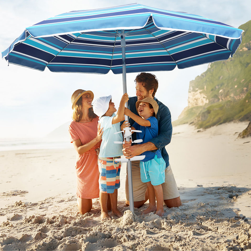Mountview 2.2m Beach Umbrella UV Protection Outdoor Patio Shade Sun Umbrella with Sand Anchor Carry Bag Blue Rainbow - Image 8