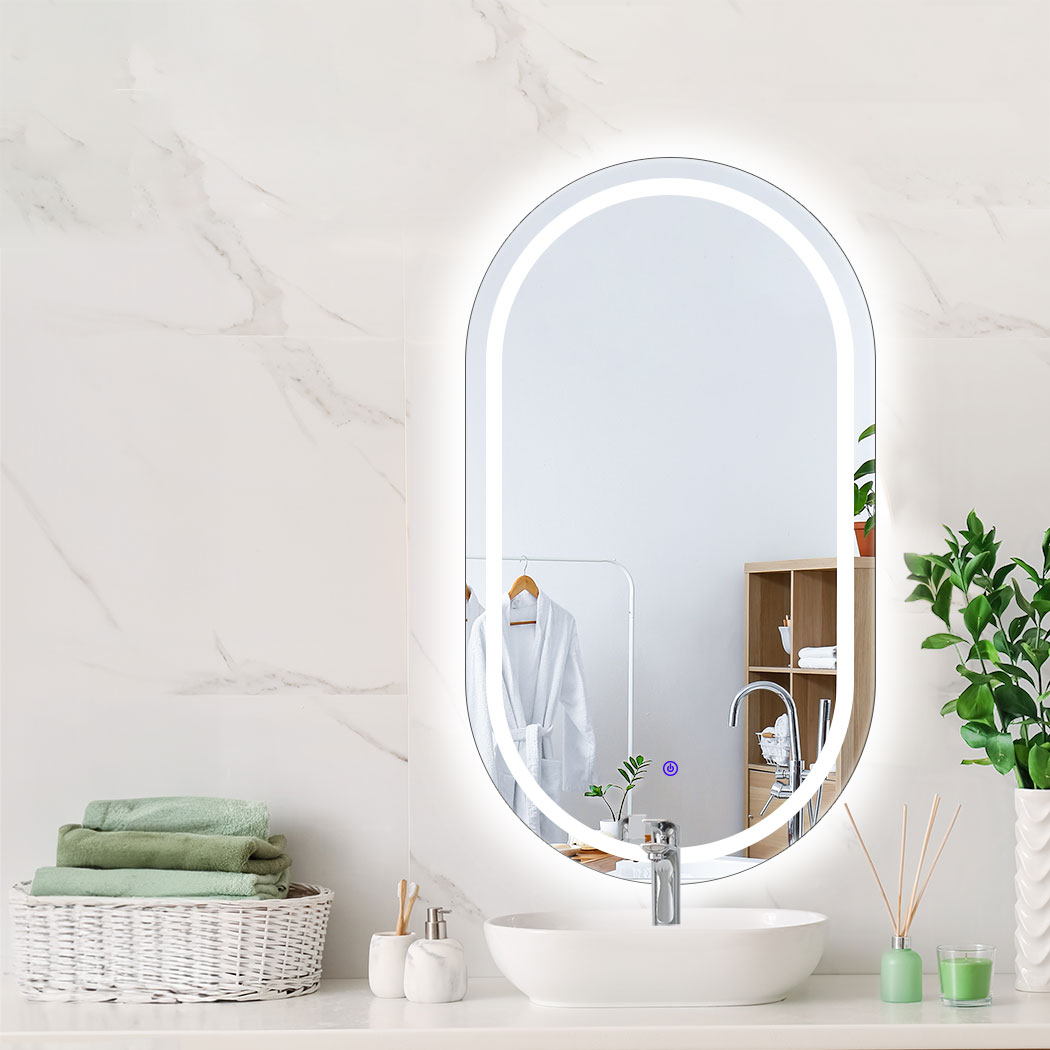 EMITTO LED Bathroom Wall Mirror with Anti-Fog, Adjustable Brightness & Colour Temperature, Oval & Arched, 50cm–100cm - Image 2