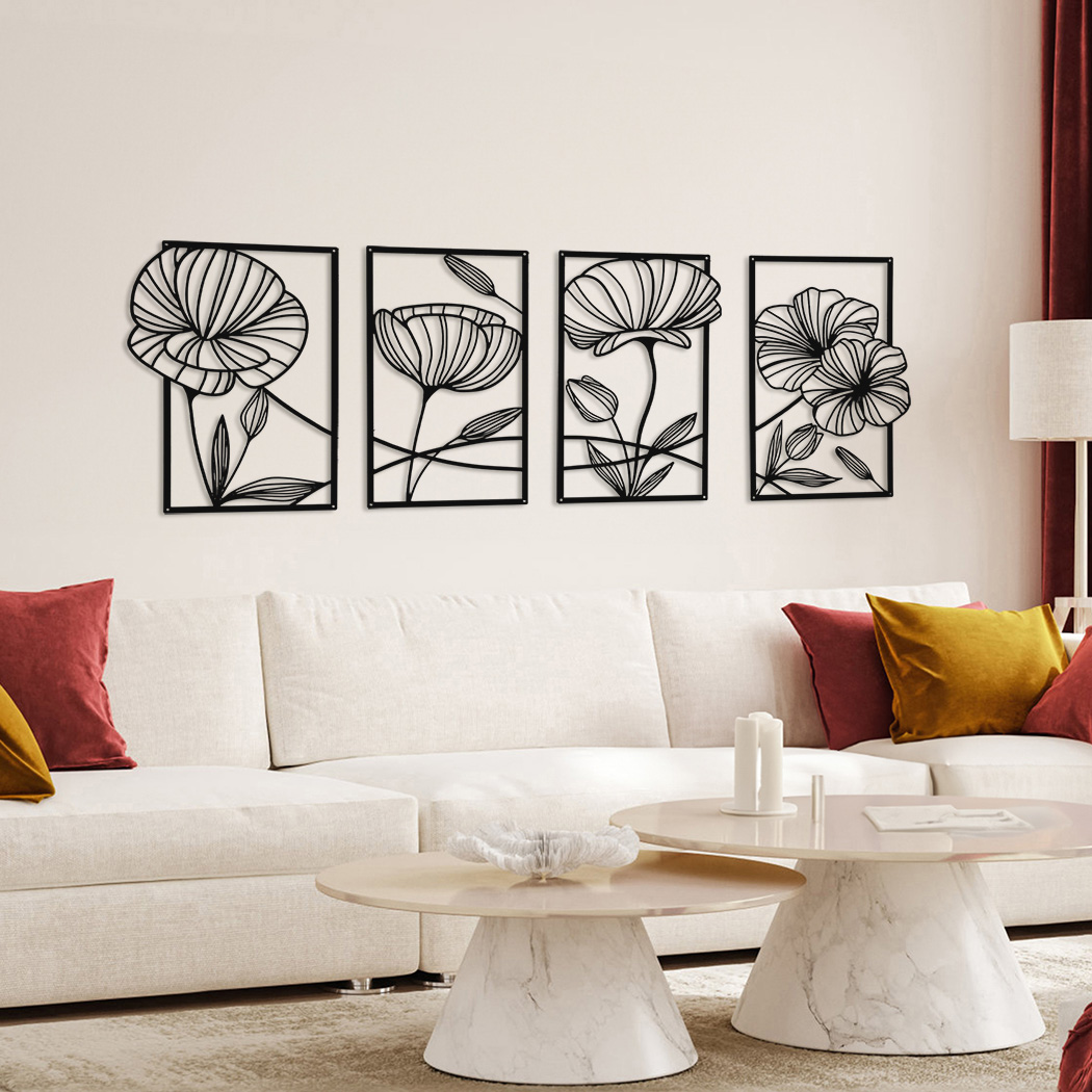 Yezi 4 Piece Metal Wall Art Decor Set Black Floral Minimalist 3D Wall Hanging - Image 7