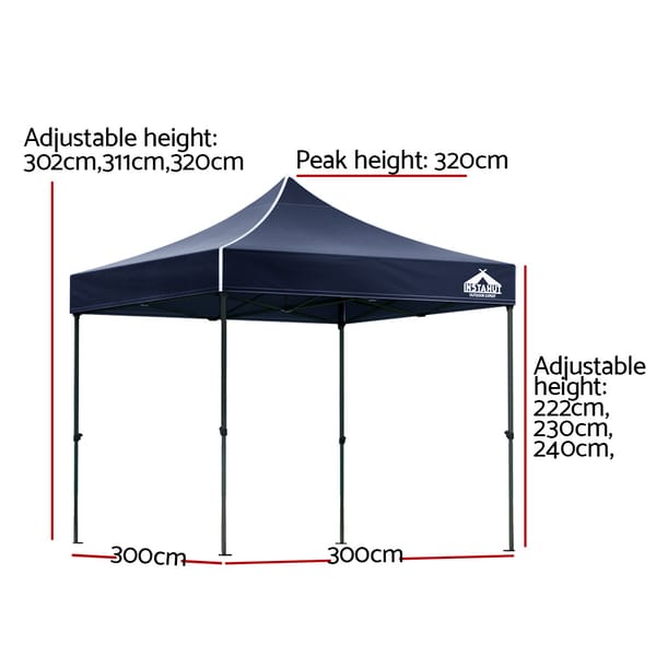 INSTAHUT 3x3m Pop Up Gazebo Marquee Folding Tent Outdoor Canopy Navy - Image 3