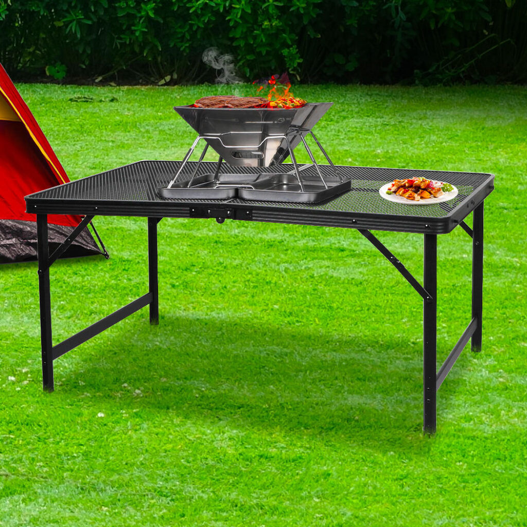 Levede Folding Grill Table Camping BBQ Table Portable Aluminium Outdoor Picnic Cooking Table Adjustable Height Large