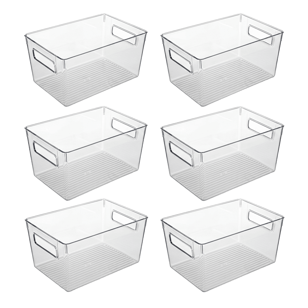 TOQUE 6 Piece Clear Plastic Storage Bins with Handles Pantry Fridge Organiser Boxes PET Kitchen Storage Containers - Image 8