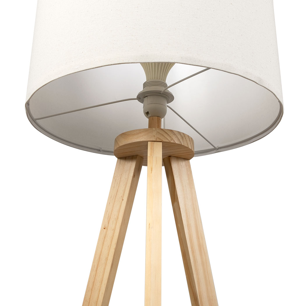 EMITTO Wooden Tripod Floor Lamp with Shelf E27 Standing Reading Lamp Natural - Image 3