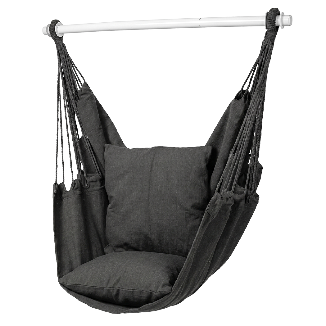 Mountview Hanging Hammock Chair Swing Seat with 2 Cushions Indoor Outdoor Garden Patio Camping 150kg Grey - Image 8
