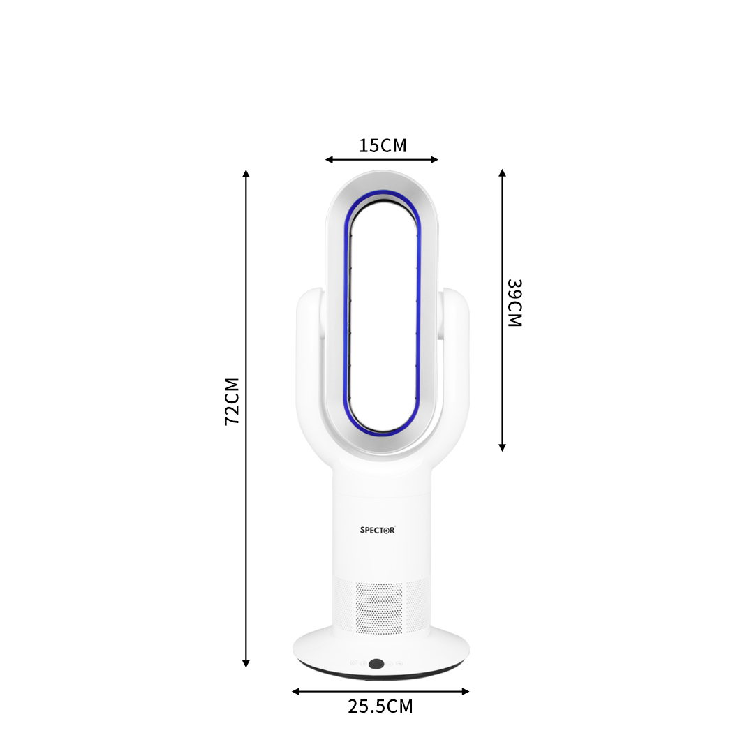 SPECTOR Bladeless Tower Fan with Remote Control, 35W Cooling,10 Speed Oscillating Fan, White Blue or White Silver - Image 4