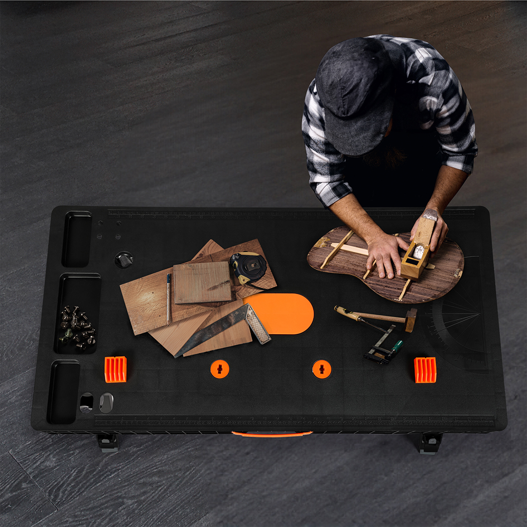 Traderight 5-in-1 Foldable Workbench Portable Work Table Sawhorse Scaffold Car Creeper 400kg - Image 10
