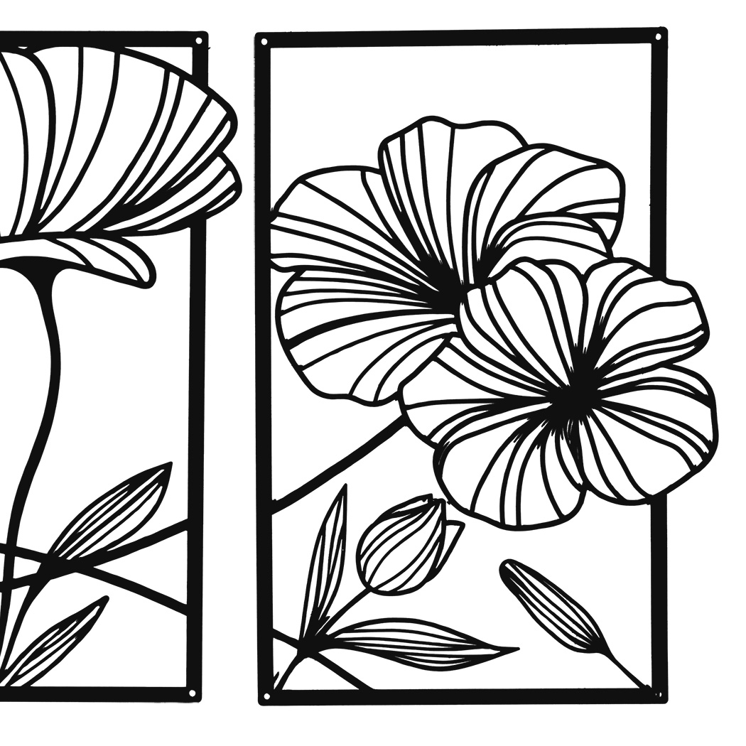 Yezi 4 Piece Metal Wall Art Decor Set Black Floral Minimalist 3D Wall Hanging - Image 6