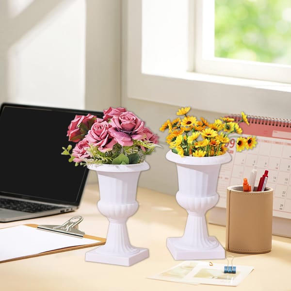 White Urn Planter Pots 2 Pack – Classic Plastic Tall Flower Pots for Wedding, Party, Porch & Front Door Décor - Image 5