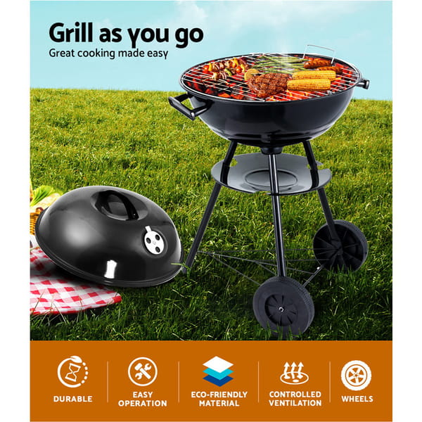 Grillz Portable Charcoal BBQ Smoker Grill – Heavy-Duty Steel Outdoor Barbecue with Wheels - Image 7