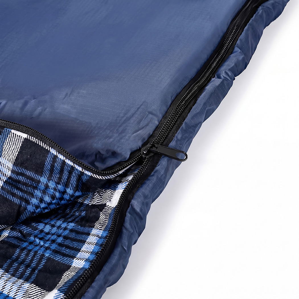 Mountview Single Sleeping Bag 3 Season Camping Hiking Thermal Sleeping Bag Blue 0°C to 15°C Waterproof Flannel Adult - Image 5