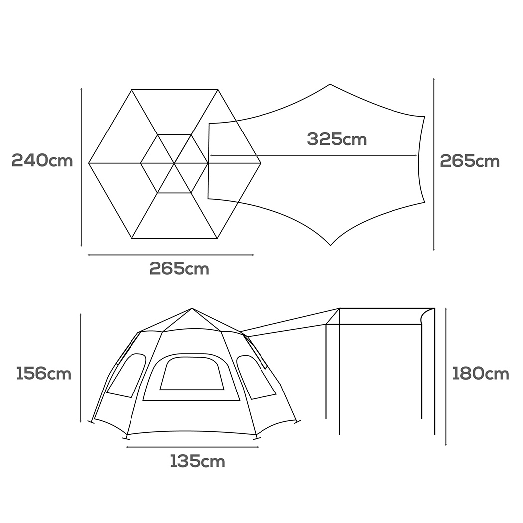 Mountview Instant Pop Up Camping Tent 3-4 Person Waterproof Outdoor Hiking Tent with Awning Beige - Image 6