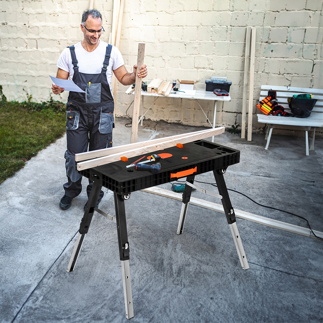 Traderight 5-in-1 Foldable Workbench Portable Work Table Sawhorse Scaffold Car Creeper 400kg - Image 9