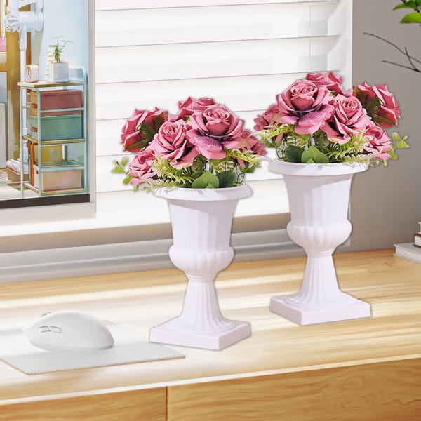 White Urn Planter Pots 2 Pack – Classic Plastic Tall Flower Pots for Wedding, Party, Porch & Front Door Décor - Image 4