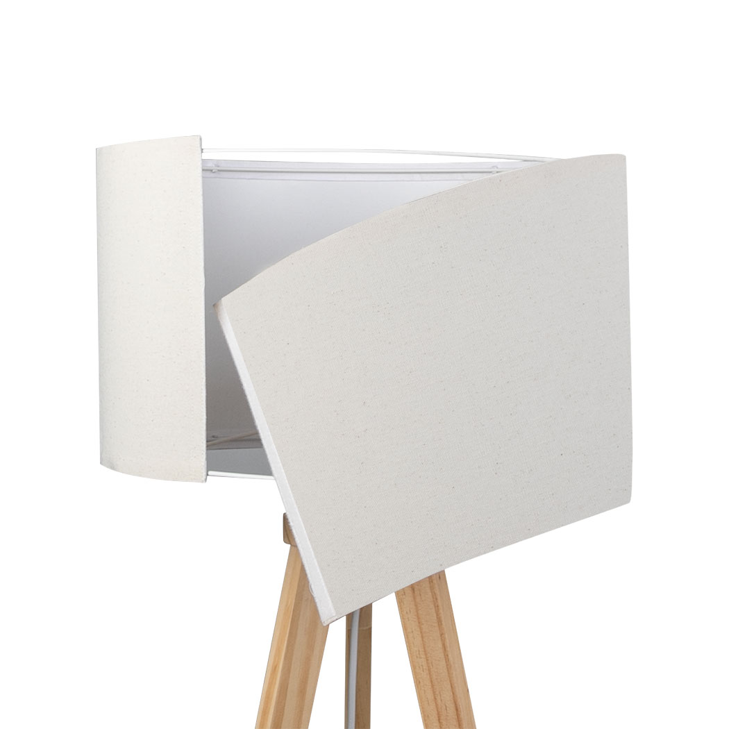 EMITTO Wooden Tripod Floor Lamp with Shelf E27 Standing Reading Lamp Natural - Image 4