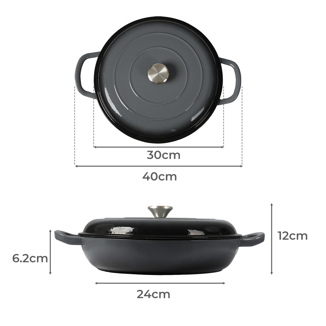 TOQUE 3.5L Enamel Cast Iron Dutch Oven Casserole Pan with Lid - Non-Stick Shallow Pot for Induction, Gas & Oven - Black, Green or White - Image 5