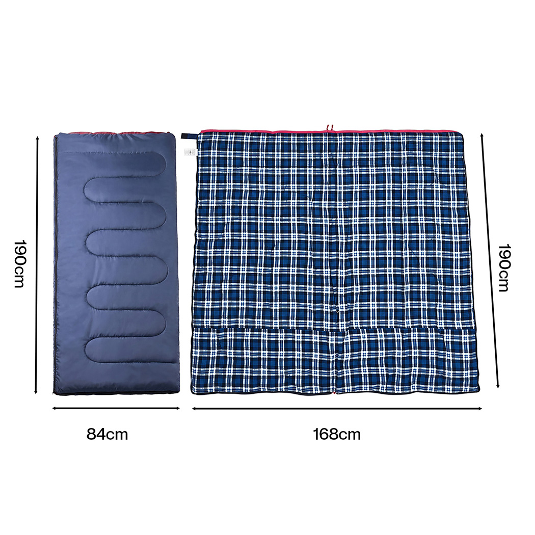 Mountview Single Sleeping Bag 3 Season Camping Hiking Thermal Sleeping Bag Blue 0°C to 15°C Waterproof Flannel Adult - Image 4