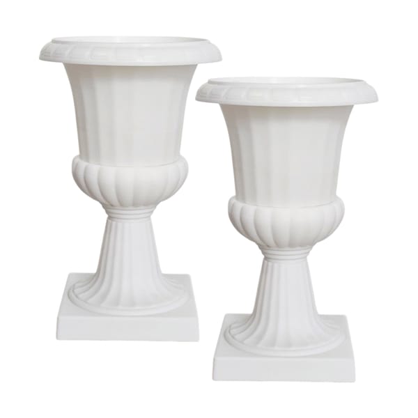 White Urn Planter Pots 2 Pack – Classic Plastic Tall Flower Pots for Wedding, Party, Porch & Front Door Décor - Image 2
