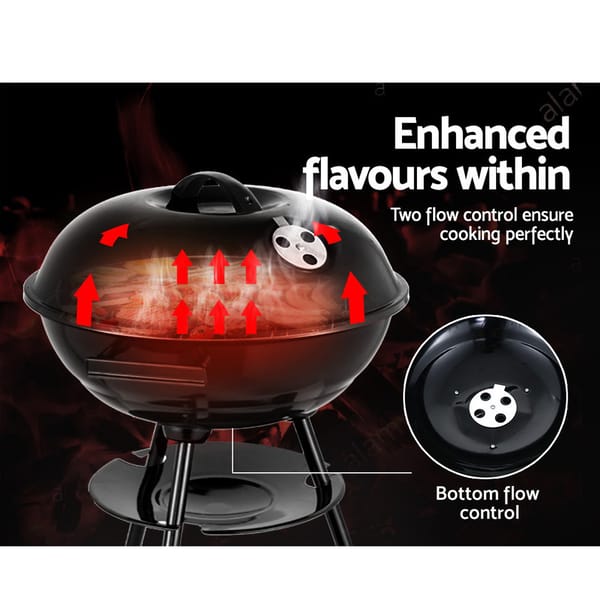Grillz Portable Charcoal BBQ Smoker Grill – Heavy-Duty Steel Outdoor Barbecue with Wheels - Image 5