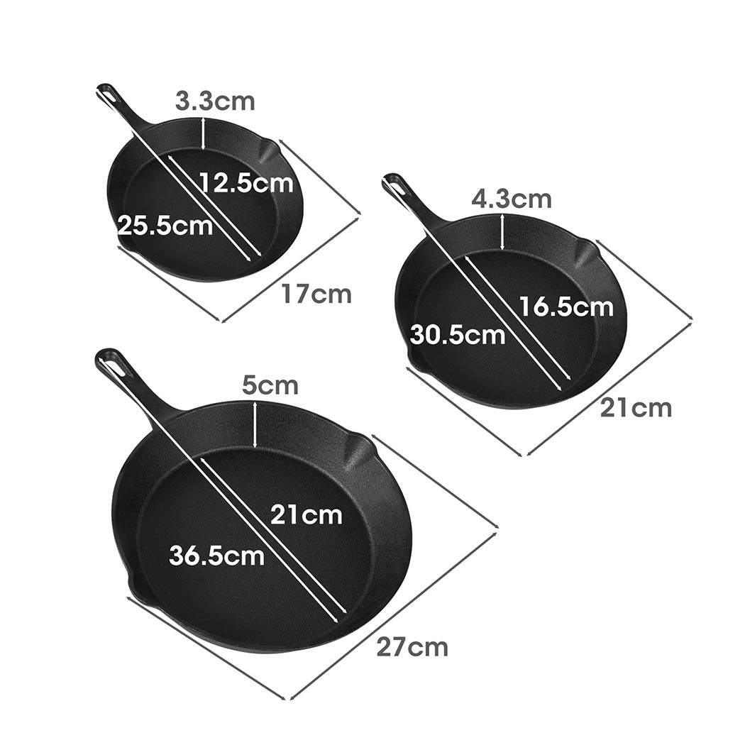 TOQUE 3 Piece Cast Iron Frying Pan Set Non Stick Skillet Cookware for Gas Induction Oven BBQ - Image 3