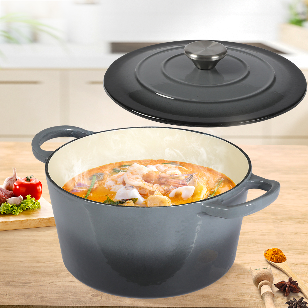 TOQUE 4L Cast Iron Enamel Dutch Oven Pot with Lid Casserole Dish for Induction Gas Oven - Black Green White - Image 4