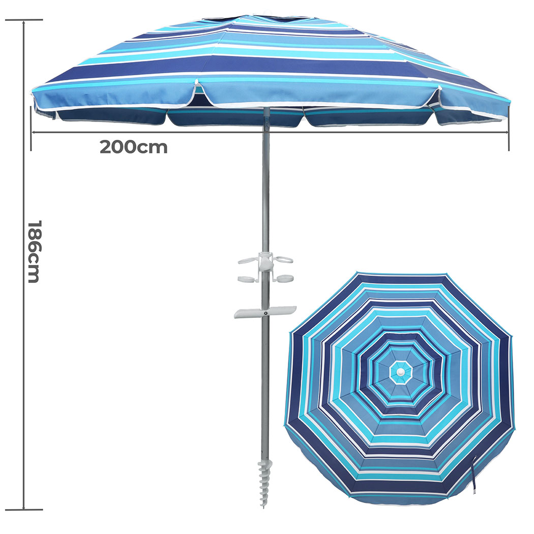 Mountview 2m Beach Umbrella UV Protection Outdoor Patio Shade Sun Umbrella with Sand Anchor Carry Bag Blue Rainbow - Image 4