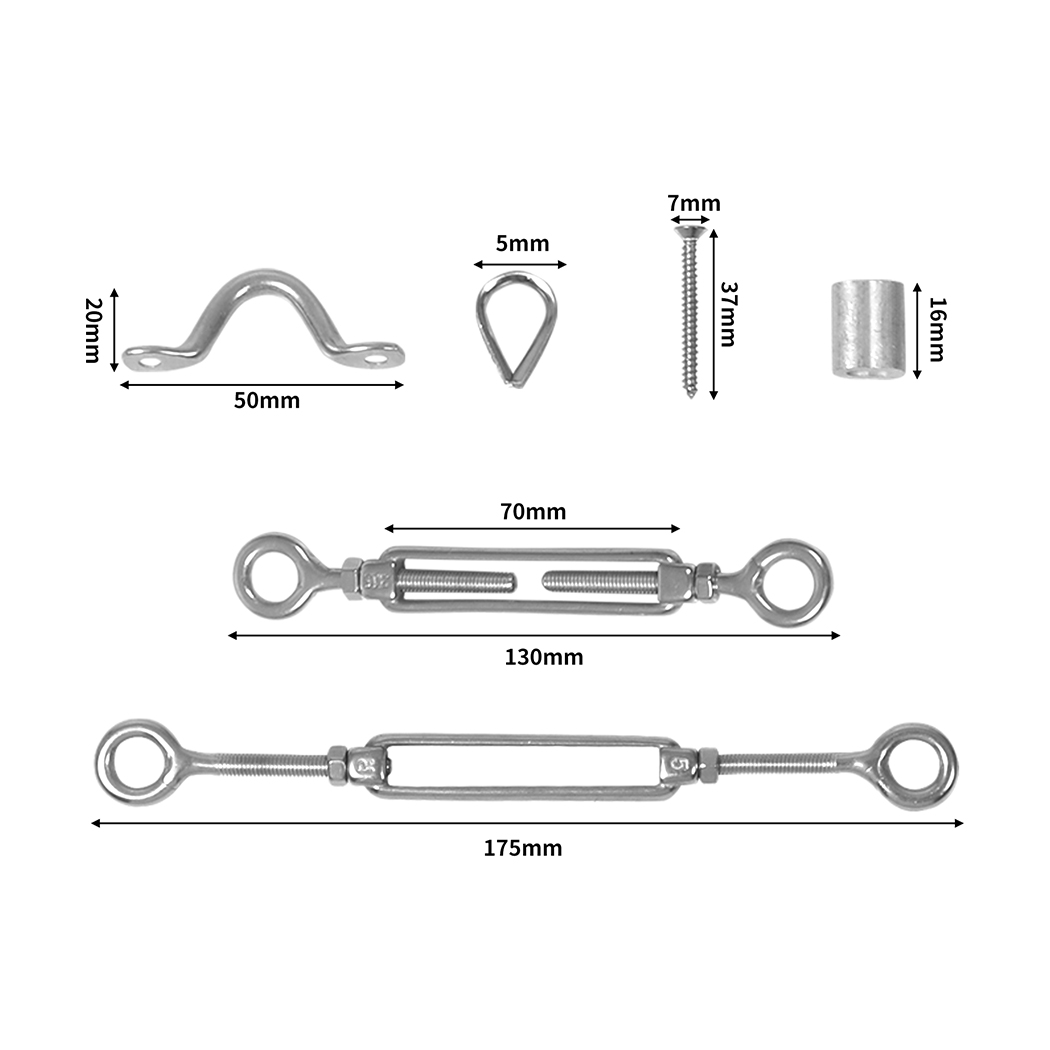 Traderight Stainless Steel 316 Balustrade Wire Rope DIY Kit for 3.2mm Cable – Turnbuckles, Thimbles, Ferrules & Saddles – 110 Piece - Image 4