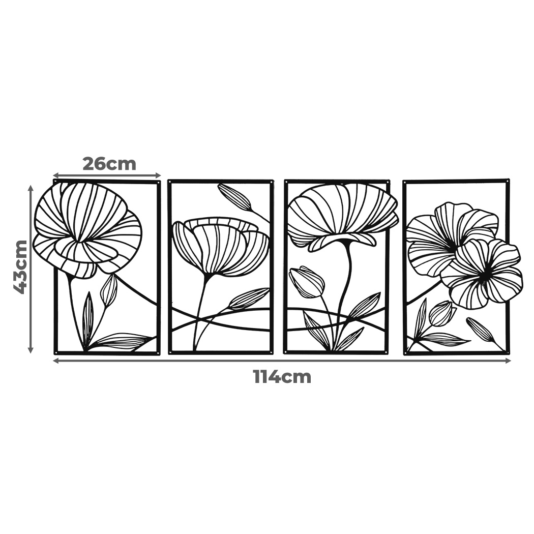 Yezi 4 Piece Metal Wall Art Decor Set Black Floral Minimalist 3D Wall Hanging - Image 3