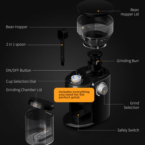 Bonzachef Perfect Grind 2 Electric Coffee Grinder – Stainless Steel Burr, 15 Settings - Image 3