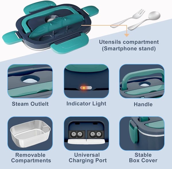 Electric Lunch Box Food Warmer 1.5L Portable Food Heater 12V/24V Car Truck 220V Home - Image 4