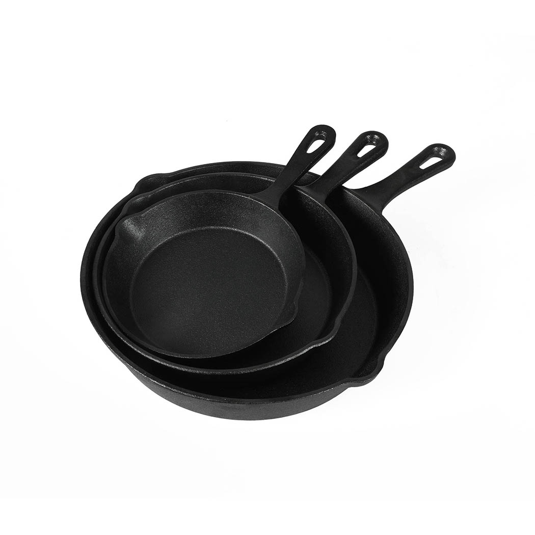 TOQUE 3 Piece Cast Iron Frying Pan Set Non Stick Skillet Cookware for Gas Induction Oven BBQ - Image 5