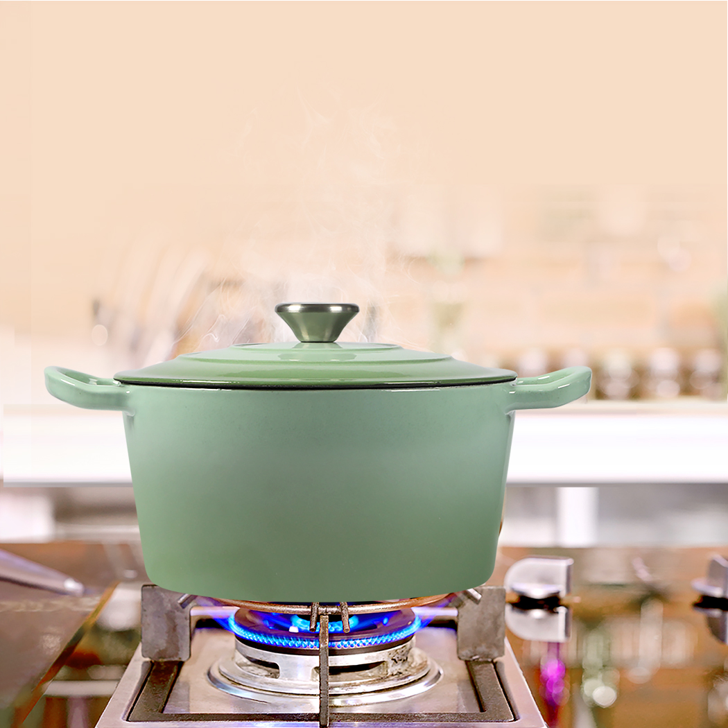 TOQUE 4L Cast Iron Enamel Dutch Oven Pot with Lid Casserole Dish for Induction Gas Oven - Black Green White - Image 3