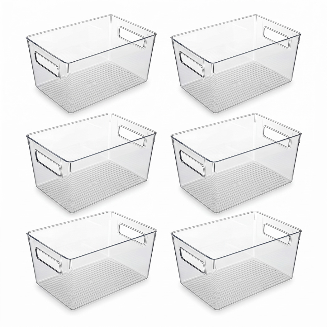 TOQUE 6 Piece Clear Plastic Storage Bins with Handles Pantry Fridge Organiser Boxes PET Kitchen Storage Containers - Image 3