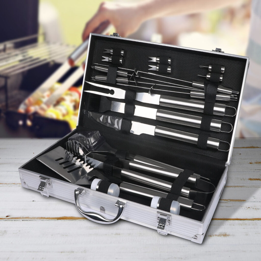 Moyasu 18 Piece BBQ Tool Set Stainless Steel Grill Utensils with Aluminium Carry Case Barbecue Accessories