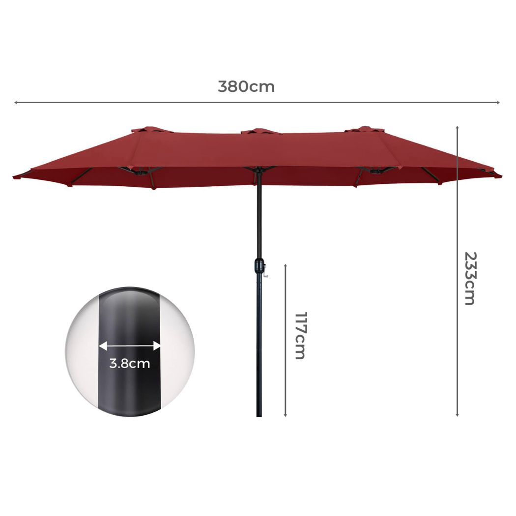 Mountview 380cm Double-Sided Patio Umbrella Outdoor Garden Parasol UV30+ Water Resistant Red - Image 4