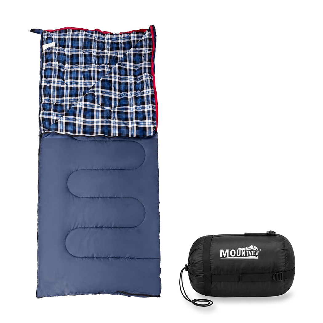 Mountview Single Sleeping Bag 3 Season Camping Hiking Thermal Sleeping Bag Blue 0°C to 15°C Waterproof Flannel Adult - Image 2