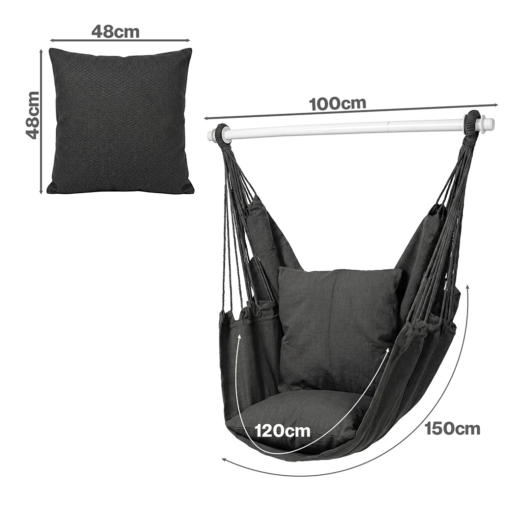 Mountview Hanging Hammock Chair Swing Seat with 2 Cushions Indoor Outdoor Garden Patio Camping 150kg Grey - Image 4