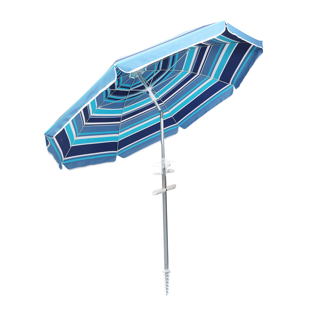 Mountview 2.2m Beach Umbrella UV Protection Outdoor Patio Shade Sun Umbrella with Sand Anchor Carry Bag Blue Rainbow - Image 3