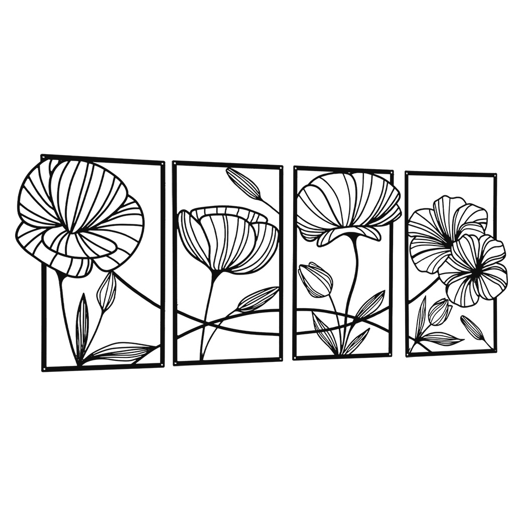 Yezi 4 Piece Metal Wall Art Decor Set Black Floral Minimalist 3D Wall Hanging - Image 2