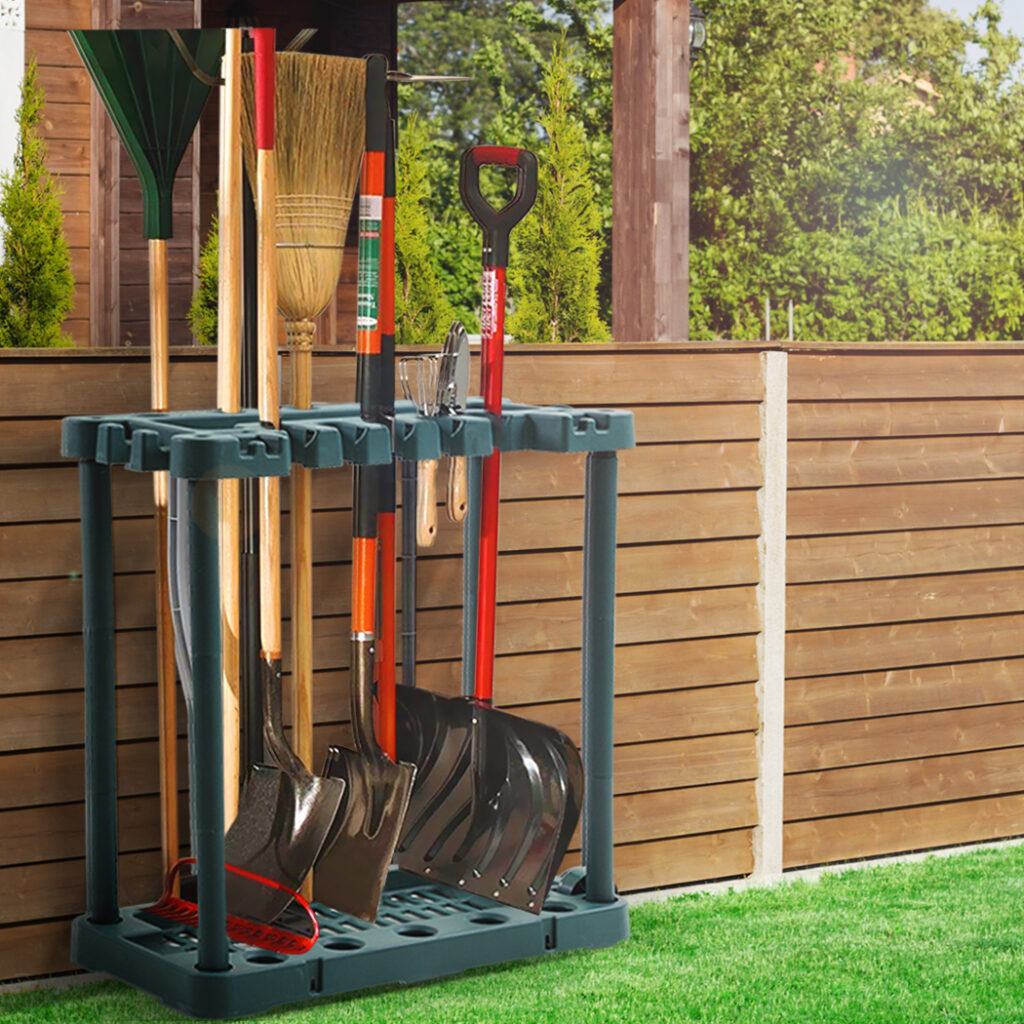 Traderight Garden Tool Storage Rack Organiser with Wheels 40 Slot Garage Shed Farm Tool Holder 74 x 35 x 84cm Green