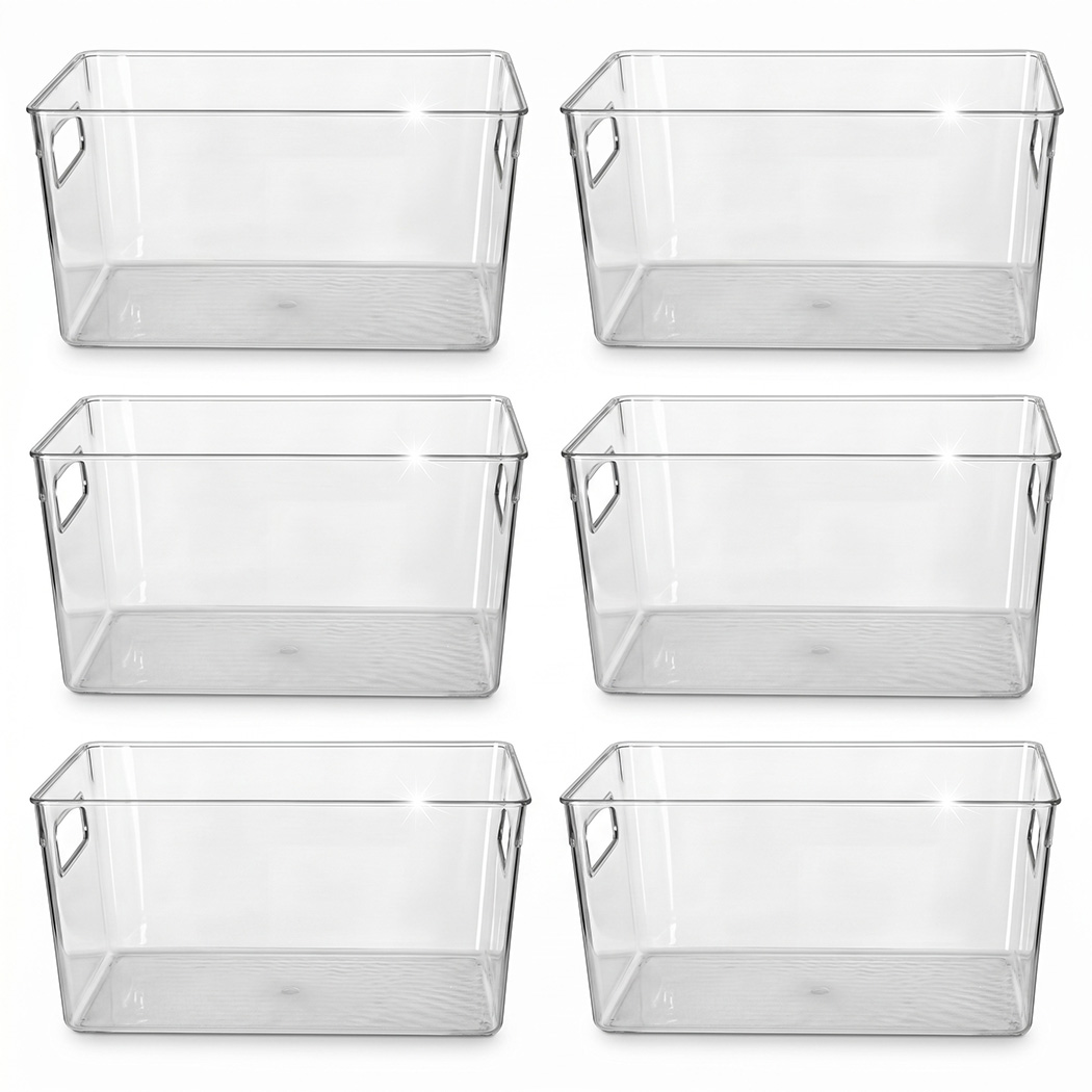 TOQUE 6 Piece Clear Plastic Storage Bins with Handles Pantry Fridge Organiser Boxes PET Kitchen Storage Containers - Image 2