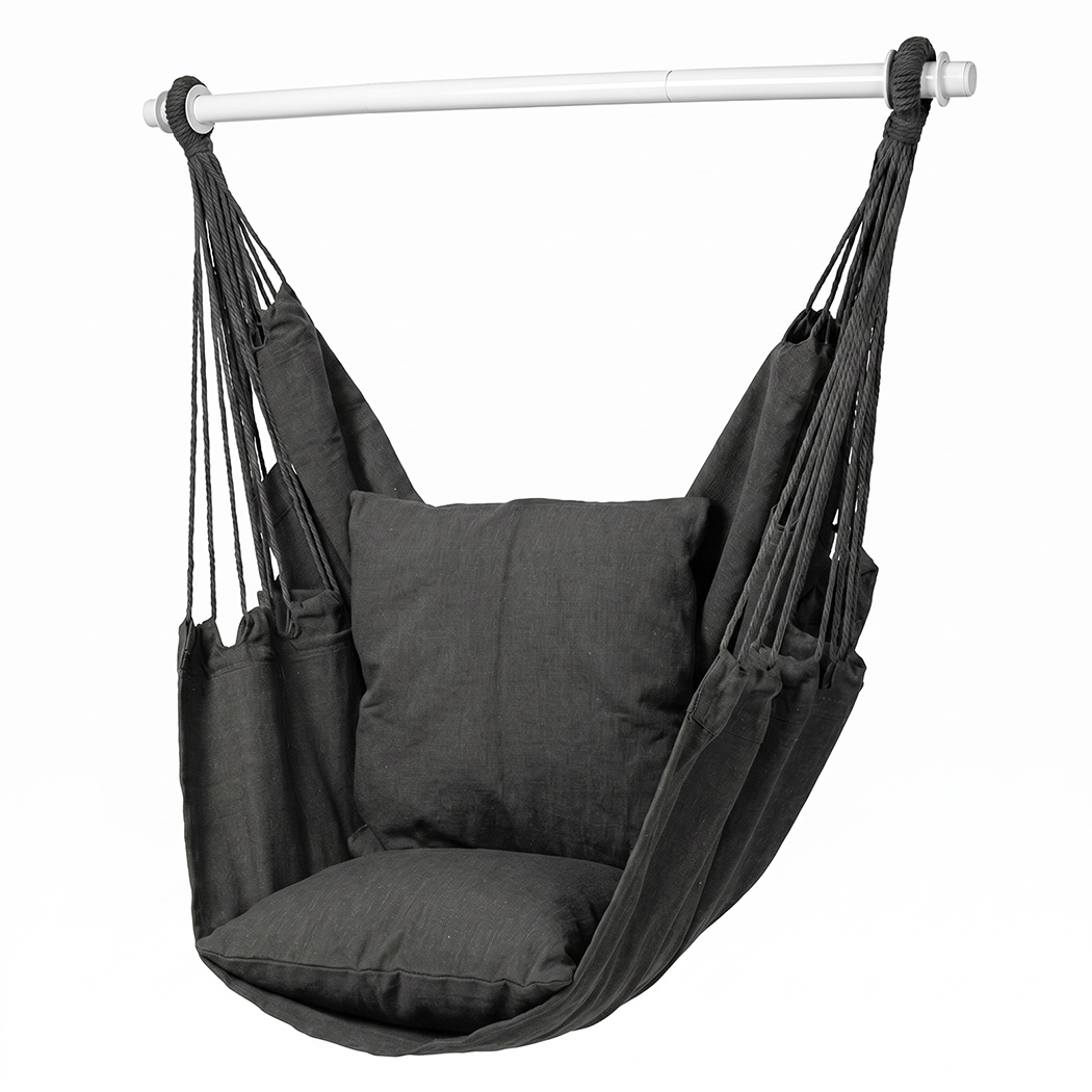 Mountview Hanging Hammock Chair Swing Seat with 2 Cushions Indoor Outdoor Garden Patio Camping 150kg Grey - Image 3