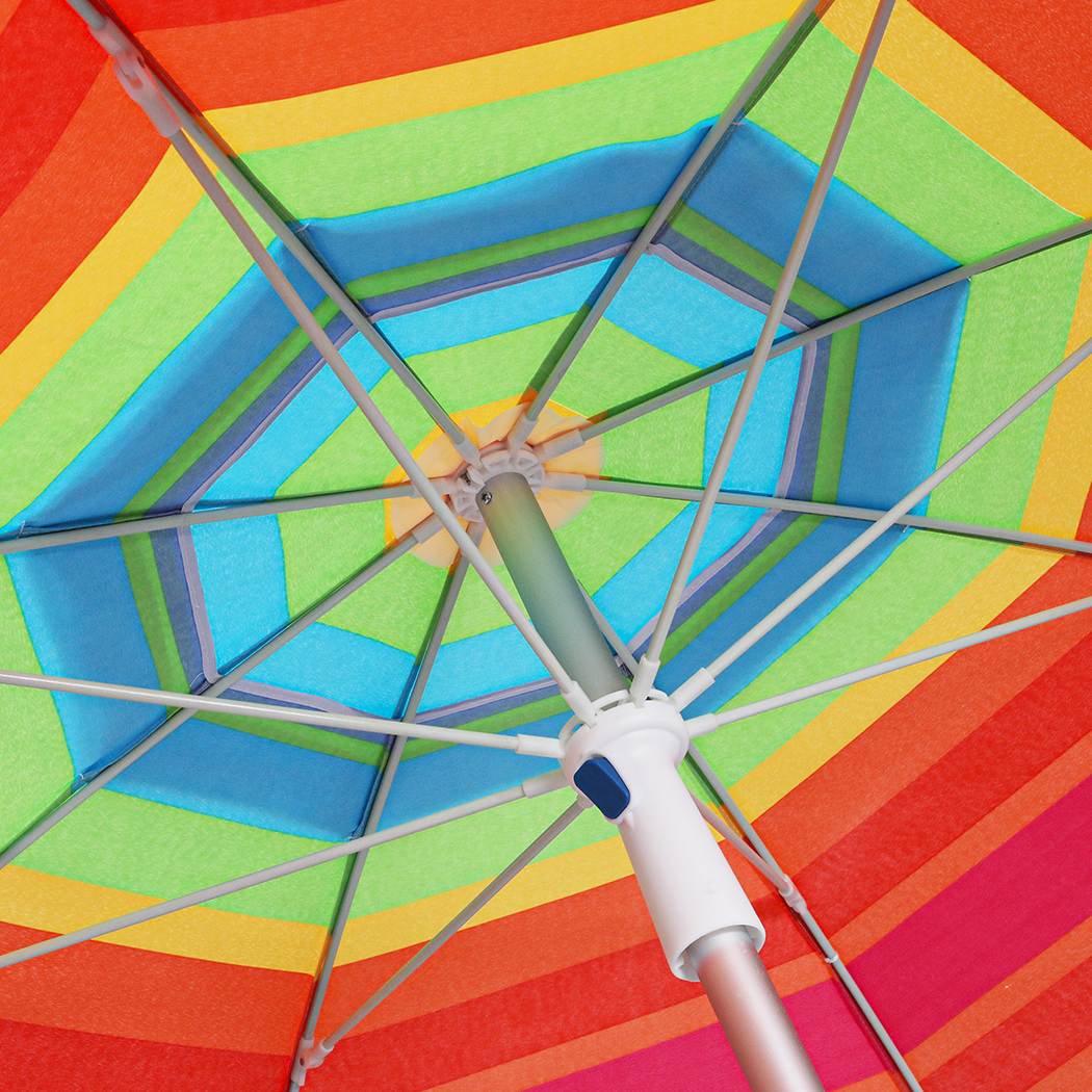 Mountview 2.2m Beach Umbrella UV Protection Outdoor Patio Shade Sun Umbrella with Sand Anchor Carry Bag Blue Rainbow - Image 2