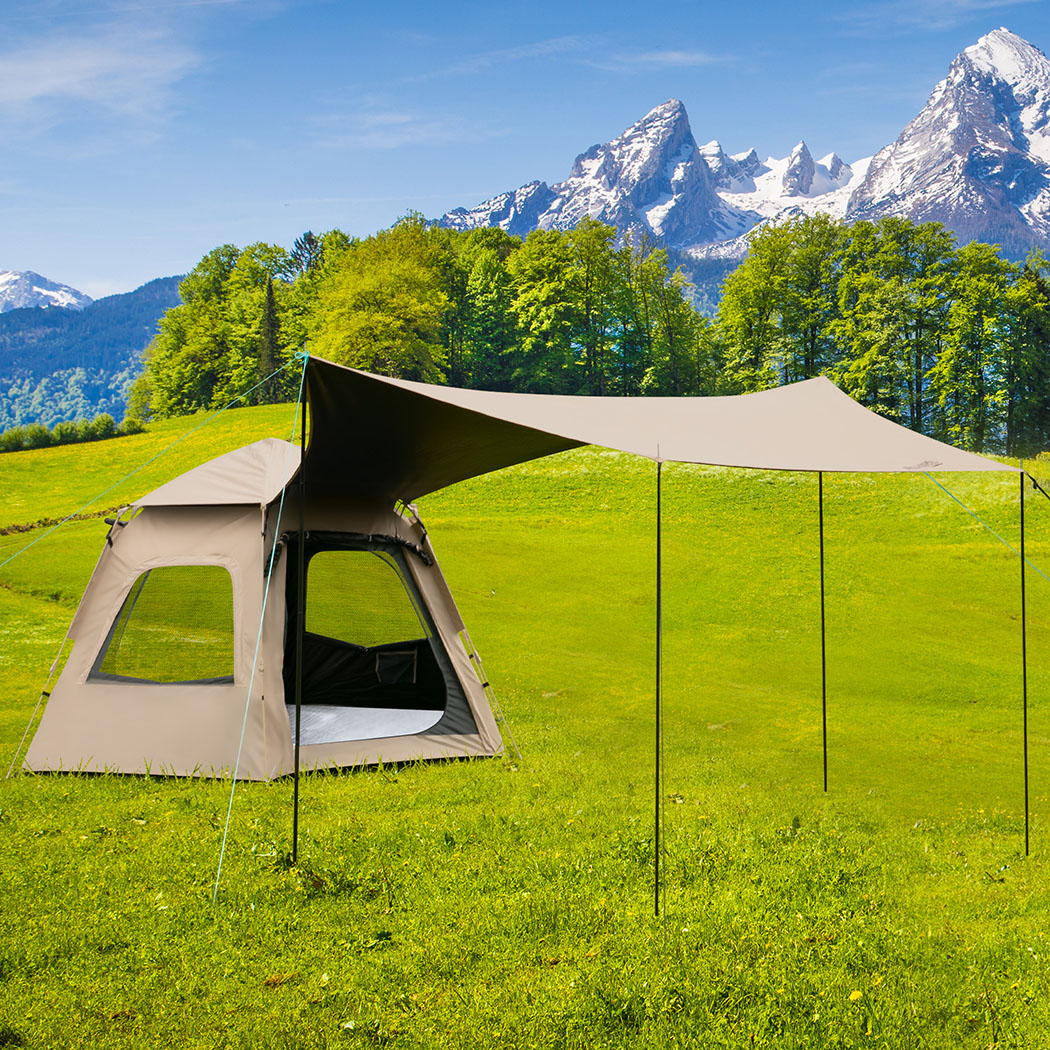 Mountview Instant Pop Up Camping Tent 3-4 Person Waterproof Outdoor Hiking Tent with Awning Beige - Image 2