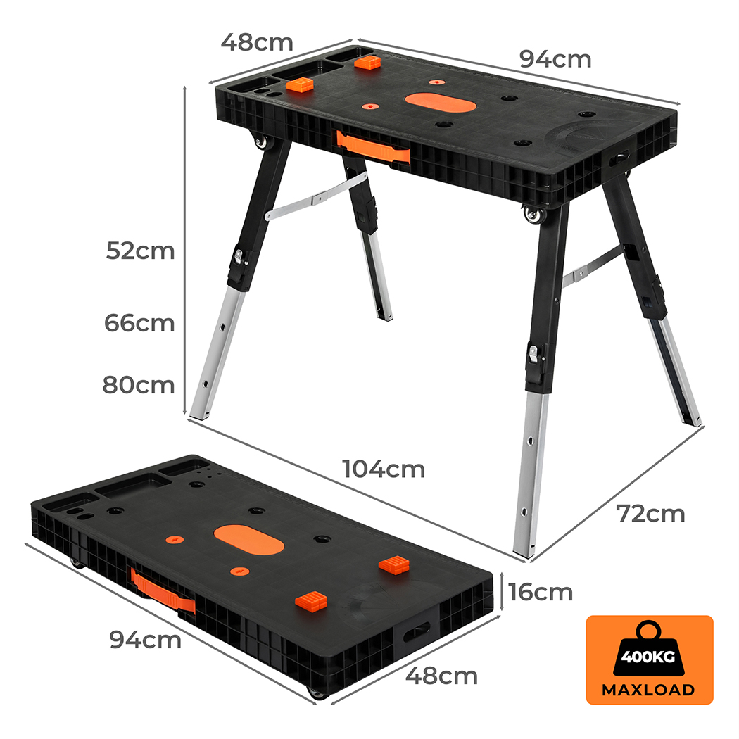 Traderight 5-in-1 Foldable Workbench Portable Work Table Sawhorse Scaffold Car Creeper 400kg - Image 5