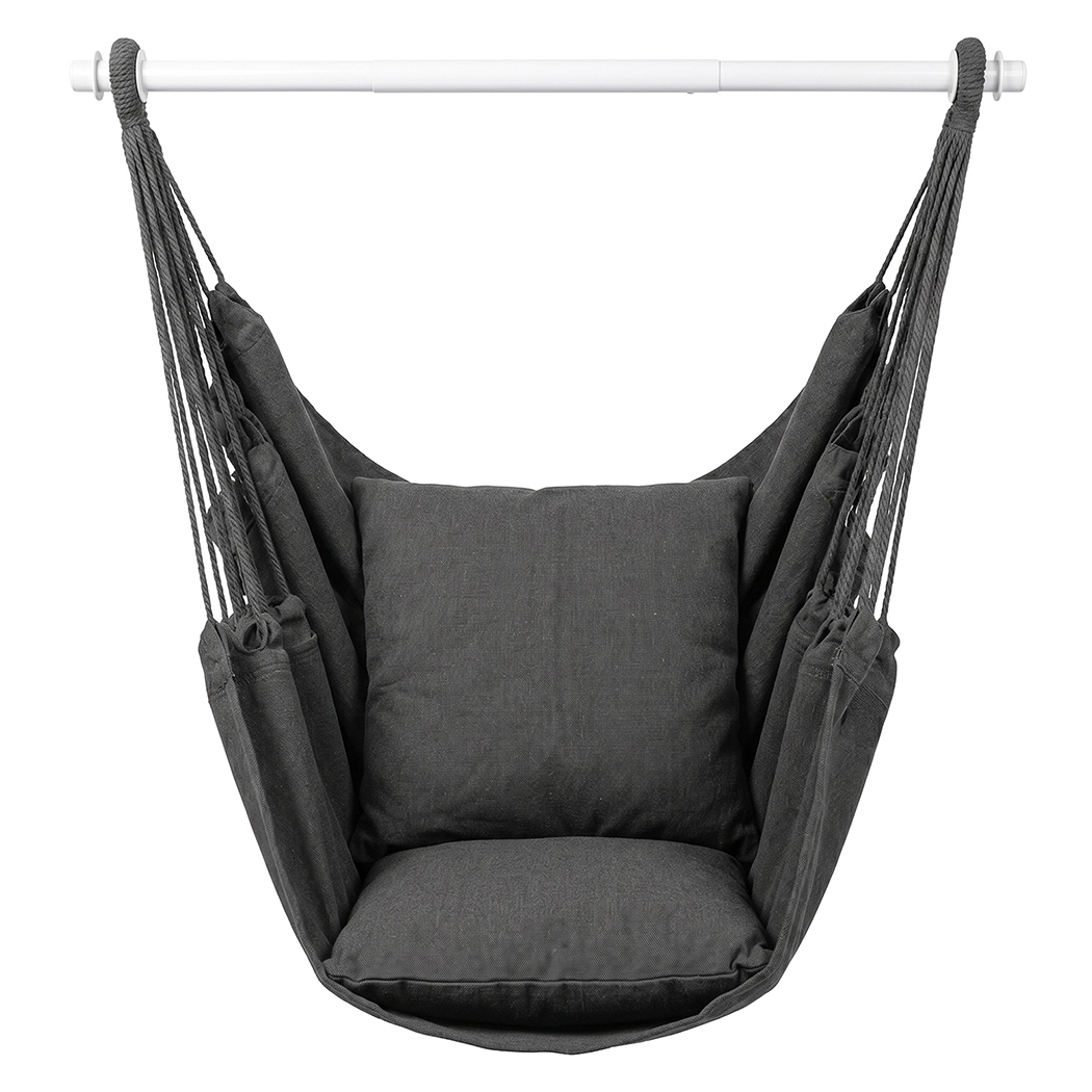 Mountview Hanging Hammock Chair Swing Seat with 2 Cushions Indoor Outdoor Garden Patio Camping 150kg Grey - Image 2